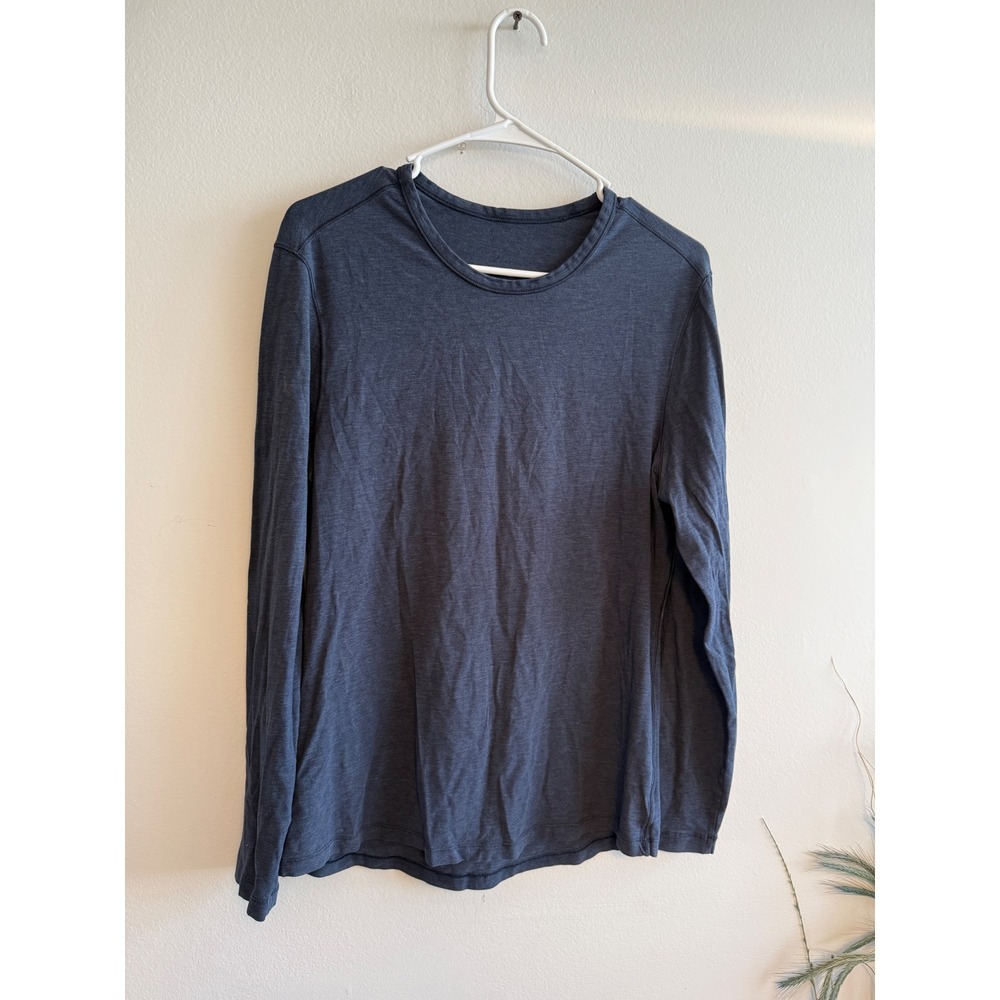 Lululemon Womens Long Sleeve Crewneck Athletic Top Heathered Navy Blue 2704